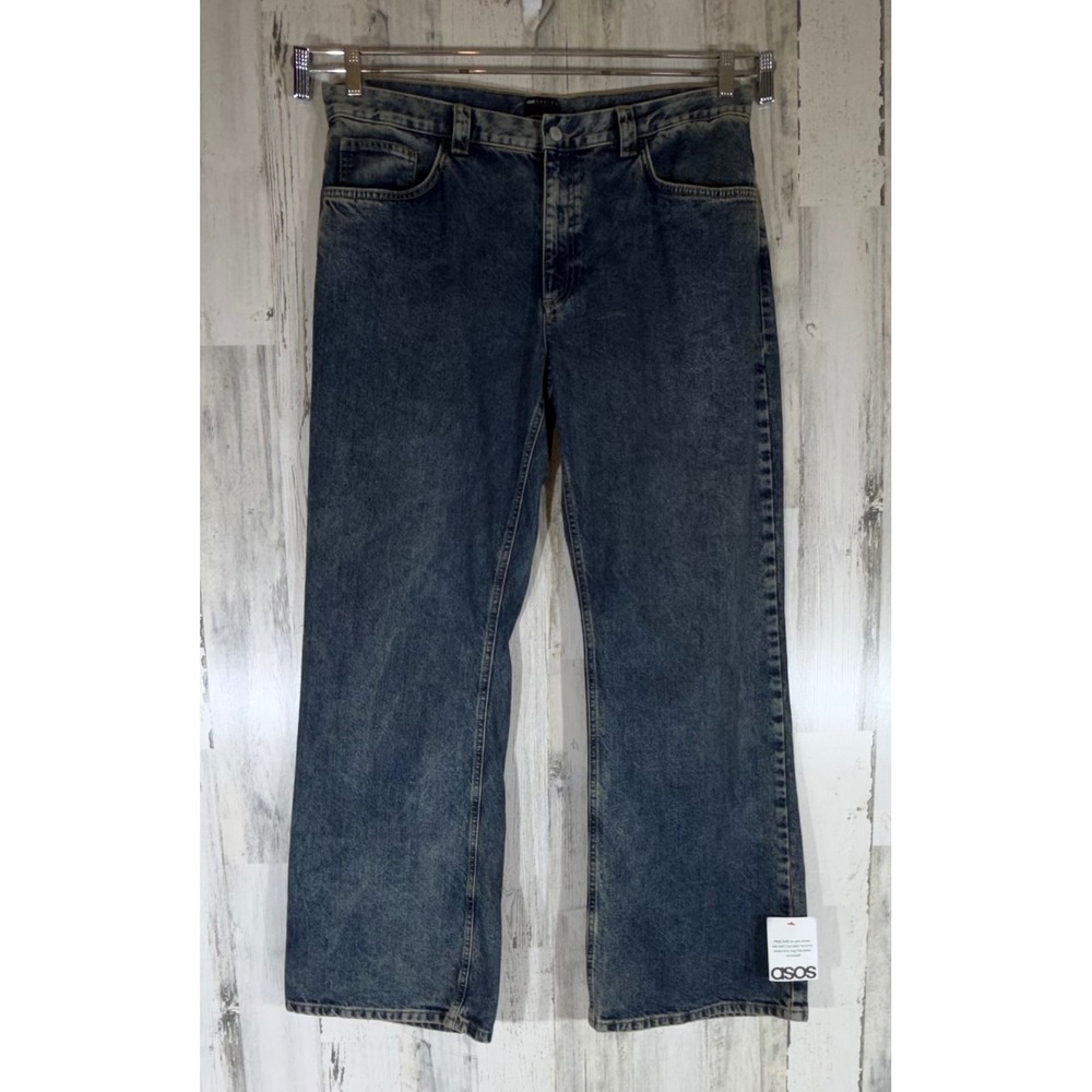ASOS Design Jeans 38 Blue Acid Wash Relaxed Straight Leg Mud Wash Denim New